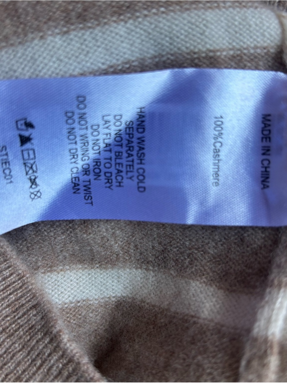 Quince Women’s Short Sleeve Stripe Cashmere Sweater - Light Brown/White - Picture 5 of 5